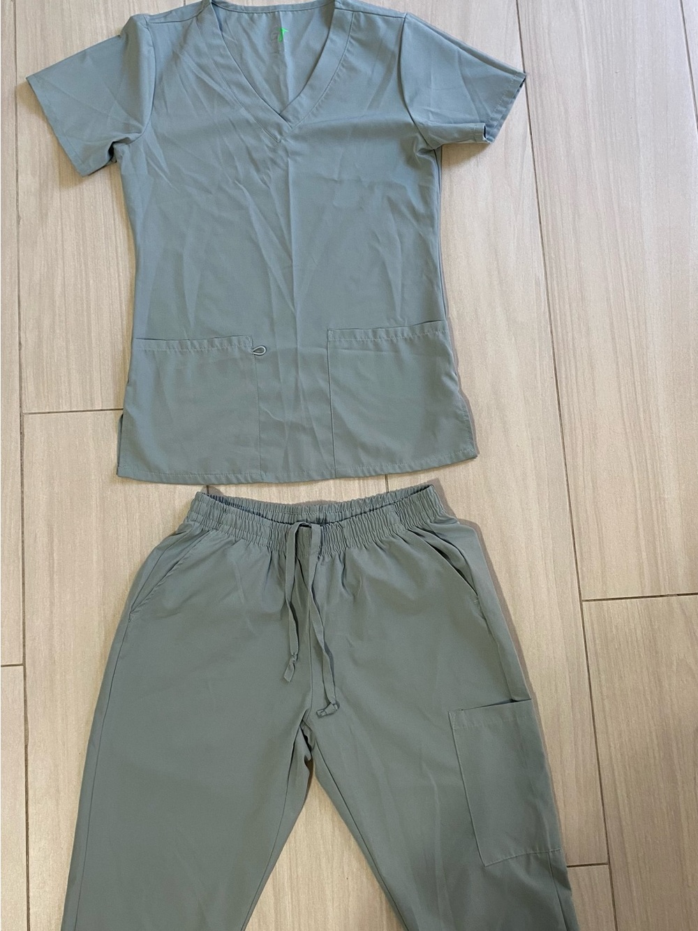 Women’s V-Neck Scrub Top & Jogger Pants Set in Sage - Picture 2 of 4